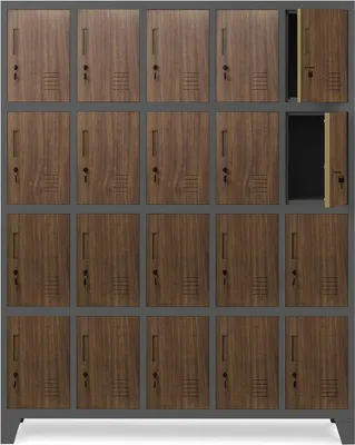 Produktbild von Šatní skříňka 5B4A Šatní skříňka s 20 přihrádkami Skříňka Strongroom kovová prášková barva 172 cm x 136 cm x 45 cm (v x š x h) Barva: Antracitová-ořech