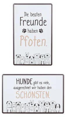 Produktbild von GILDE Schild, rechteckig, "Hundebande", Spruch, Metall, weiß, VE 6, 2fach sortiert, B. 30 cm, H. 19 cm