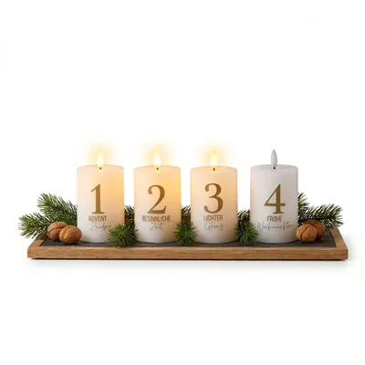 Produktbild von Hofer LED Kerzen für Advent aus Echtwachs, mit Flüssigwachs Effekt, Batteriebetriebene Dekokerzen mit LED Flamme, 4 Stück, KI-generiertes Bild