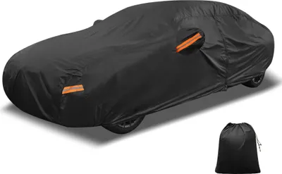 Produktbild von Autoabdeckung fš¹r Hyundai Elantra Limousine Aluminiumfolie Outdoor Voll Autoabdeckung Alle Wetter Wasserdicht Sonne Regen Schnee Schutz mit Fahrertš¹r Rei?verschluss Schwarz