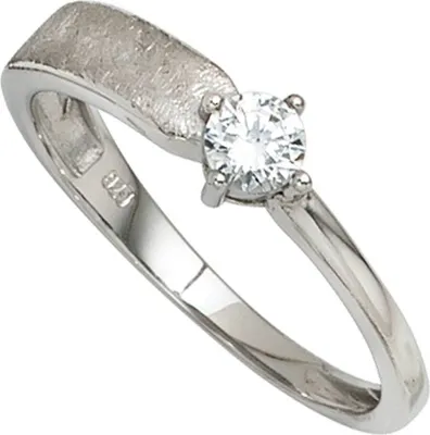 Produktbild von JOBO Damen Ring 925 Sterling Silber rhodiniert teileismatt 1 Zirkonia Silberring Größe 50
