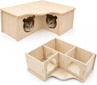 Immagine prodotto di Gabbia per criceti in legno, con tre compartimenti, tetto rimovibile, aperture di 5,4 cm, adatta per piccoli animali