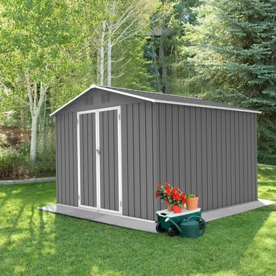 Produktbild von Gartenhaus Chino aus Metall, Anthrazit, ca. 247x249 cm, mit Doppeltür und Satteldach