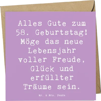 Produktbild von Mr. & Mrs. Panda Klappkarte Spruch 58. Geburtstag Freude - Lavendeltraum - Geschenk, persönliches, Grußkarte, herzliche Botschaft, Geburtstagsgeschenk, Handwerkskunst
