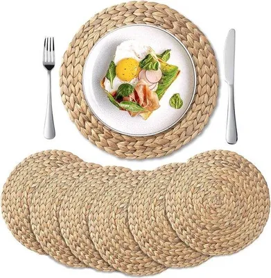 Produktbild von Famanu Platzsets 6 Stück, runde, gewebte Wasserhyazinthe - 35 cm