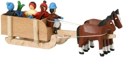Productafbeelding van Houten Sleigh Decoratie - Miniatuur Paardenslee - Kerst Tafeldecoratie - Handgemaakt Ambacht - 9 cm Lengte - Multikleur