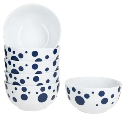 Zdjęcie produktu dla Pula ciemnoniebieskie kropki 6x miska na płatki Ø14cm 400ml porcelana 6 os. miska w kropki