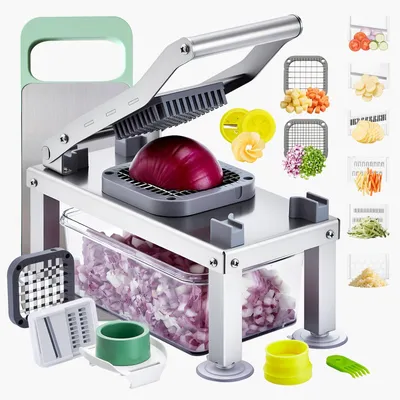 Immagine prodotto di VEVOR affettaverdure, affettatrice a mandolina, multiaffettatrice all-in-1 con 9 lame, grattugia per formaggio, taglia cipolle e patate con contenitore, affetta insalata a spirale, gadget e utensili da cucina