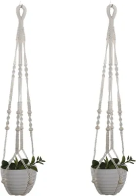Immagine prodotto di INF Set di 2 portavasi in macramè beige - Cesto pensile in corda di cotone