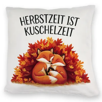 Produktbild von Herbstzeit ist Kuschelzeit Kuschelkissen mit kuschelnden Füchsen