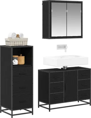 Produktbild von Badezimmermöbel-Set 3 pcs Schwarz Eichen-Optik Holzwerkstoff