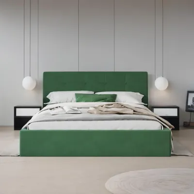 Produktbild von FDM Bett VEGAS Trinity 120x200 cm Polsterbett mit Lattenrost aus Metall Bettkasten Stauraumbett Samt dunkelgrün