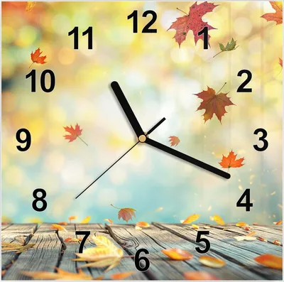 Produktbild von Wanduhr aus Glas mit Motiv Herbstlaub Wald- 30 x 30 cm - inkl. Aufhängesystem