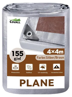 Productafbeelding van Beschermzeil 4x4 meter, 155 g/m², waterdicht, UV-bestendig, zilver/bruin, met oogjes