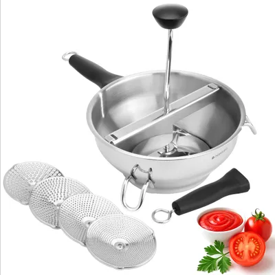 Produktbild von Navaris Passiergerät aus Edelstahl mit 4x Siebeinsatz, Abnehmbaren Griffen, 2,3L Passiermühle für Suppe Marmelade Baby Brei Saucen Apfelmus, Mühle