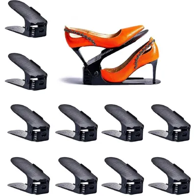 Produktbild von Schuhregale 30er Set - Verstellbarer Schuhstapler Organizer - Platzsparende Schuhaufbewahrung - Klappbares Design - Robuster Kunststoff - Schwarz