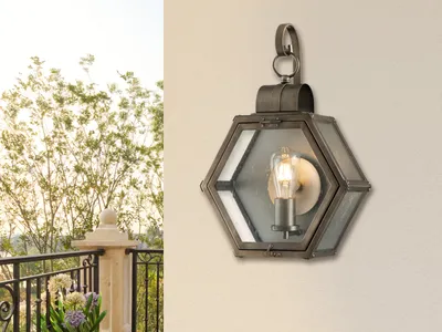 Produktbild von Außenwandleuchten Außenbeleuchtung Hauswand, Große Hexagon Lampen Bronze Balkon