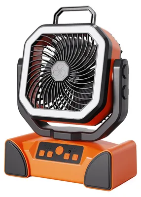 Produktbild von Camping-Ventilator, tragbarer Ventilator, Sprühventilator, Beleuchtungsventilator, Angelventilator, ferngesteuerter Ventilator mit langer Akkulaufzeit, orange