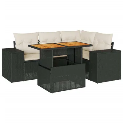 Produktbild von 5-tlg. Garten-Sofagarnitur mit Kissen Schwarz Poly Rattan