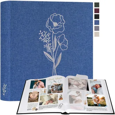 Zdjęcie produktu dla Album fotograficzne do samodzielnego zaprojektowania, okładka z płótna, 100 białych stron z przegródkami z papieru pergaminowego, kolor niebieski, wymiary 30x33,5 cm