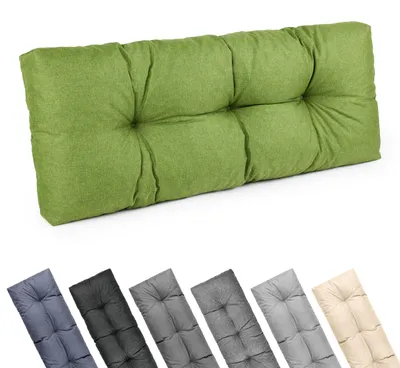 Image de Coussin pour dossier Garronda, 120x45 cm, épaisseur 12 cm, résistant à l'eau, aux UV et aux intempéries. Canapé en palettes modèle GD-0252, couleur verte