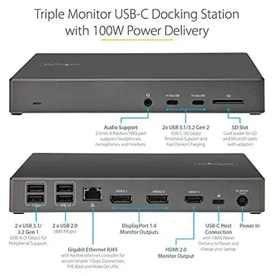 Zdjęcie produktu dla Stacja dokująca USB c potrójny monitor 4K displayport HDMI 100W