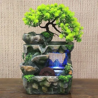 Produktbild von Tischbrunnen für den Innenbereich, Steinbrunnen, Wasserfall, LED-Beleuchtung, Wasserbrunnen, Bürodekoration, Wohnzimmerdekoration