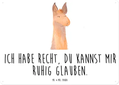 Produktbild von Mr. & Mrs. Panda Schild Lamakopf Genervt DIN A5 - Weiß - Geschenk, Freundin, Chef, Wandbild, Deko Metallschild, Lama, tafel, Beste, Lamas, Büro, Magnetschild, sein
