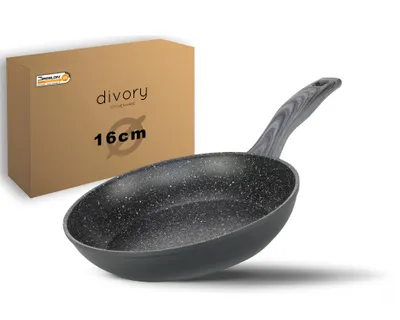 Produktbild von DIVORY Bratpfanne 16cm kein Induktion – Antihaftbeschichtet, kleine Universalpfanne für alle Herdarten - Sichere Griffe (Graues Holz, 16cm)