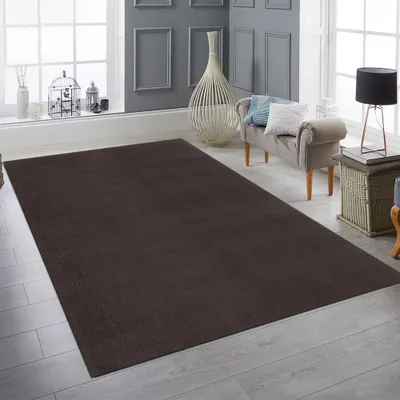 Produktbild von Wohnzimmer Teppich Waschbar Einfarbig Rutschfest im schlichten Design in braun Größe - 80 x 300 cm