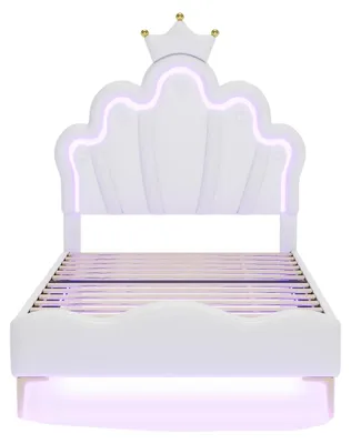 Image de Lit d'enfant, design en forme de couronne, éclairage d'ambiance à LED, blanc, 90 x 200 cm