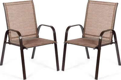 Immagine prodotto di COSTWAY set di 2 sedie da giardino con braccioli, sedie da patio sedie da balcone fino a 200kg per giardino, balcone, piscina 56x72x90cm, marrone