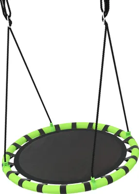 Produktbild von Robuste Kinderschaukel aus Metall - 150 kg Tragkraft, Ø100x180 cm, Schwarz mit Schaumstoffpolsterung - Für Garten und Spielplatz