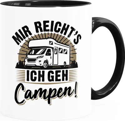 Produktbild von Kaffee-Tasse Camping Mir reichts ich geh campen Spruch lustig Geschenk für Wohnmobilfahrer Moonworks® weiß-innen-schwarz standard