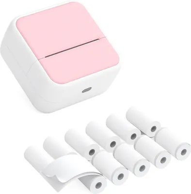Produktbild von Mini-Drucker Fotodrucker für Smartphone Bluetooth Sofortbild-Thermodrucker mit 6 Thermopapierrollen + 5 selbstklebenden (57x26mm), Android-/iOS, rosa