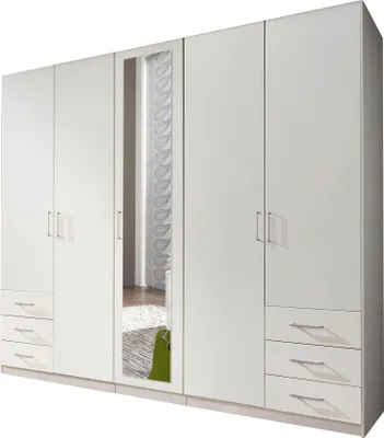 Image de Armoire Fuegen, armoire de chambre à coucher avec miroir, finition au choix : blanc