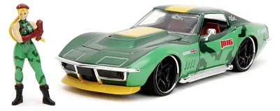 Produktbild von Street Fighter Figur Cammy White mit Modellauto 1969er Corvette Stingray ZL1 Set aus Actionfigur 7 cm und Spielzeugauto 20 cm für Fans Chevrolet Camy