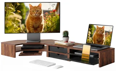 Produktbild von Monitorständer Monitorerhöhung Schreibtischorganizer - Mit Schubladen und Fächern - 111,3 x 46,2 cm - Braun