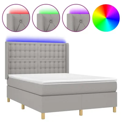 Produktbild von vidaXL Boxspringbett mit Matratze & LED Hellgrau 140x200 cm Stoff