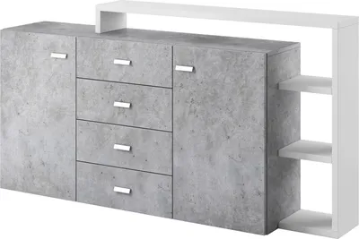 Produktbild von Furniture24 Kommode BOTA 27 Sideboard mit Aufsatz 2 Türen 4 Schubladen Beton Colorado/Weiß