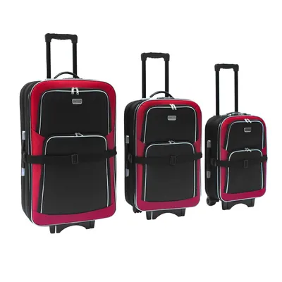 Produktbild von Kofferset 3tlg EVA 600D Polyester 2 Rundum Reißverschluss 2 Fronttaschen, Farben Koffer:rot/schwarz