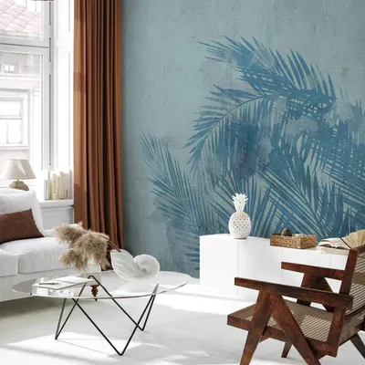 Produktbild von Selbstklebende Folie Fototapete - Palm Trees in Blue 147x105 cm Blätter b-A-0879-a-a