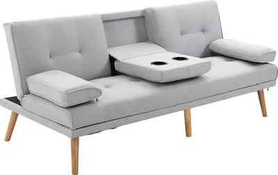 Produktbild von HOMCOM Schlafsofa Sofabett Schlafcouch 3 Sitzer Leinen Hellgrau 181 x 77 x 72 cm