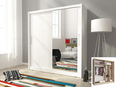 Produktbild von Schiebetürenschrank Kleiderschrank Schlafzimmer Spiegel weiß 200 cm