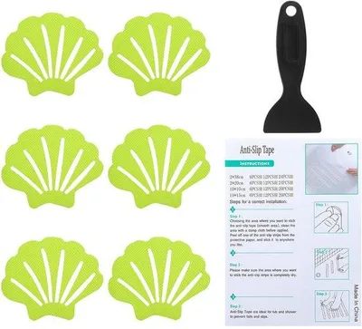 Productafbeelding van Antislipstickers, 9x7 cm, 6 stuks, lichtgroen, met schelpmotief, voor badkamerveiligheid