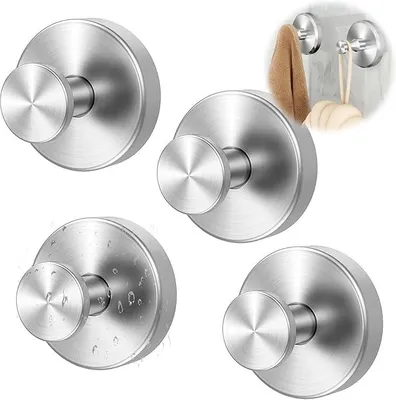 Produktbild von PolkaHome® 4er-Set Saugnapf-Handtuchhalter, Edelstahl, ohne Bohren, Vakuum-Haken für Bad, Glas, Fliesen, extra stark, wiederverwendbar