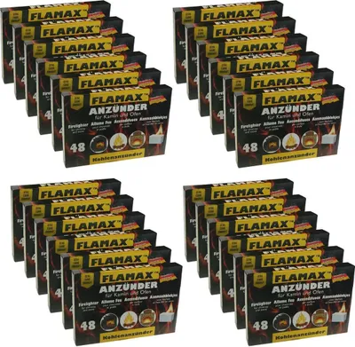 Multiple stacks of product packaging for charcoal lighters.