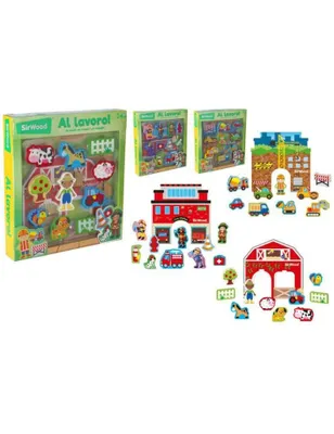 Image de JEU DE CONSTRUCTION : FERME / POMPIERS / CHANTIER (en bois)