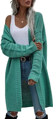 Produktbild von ASKSA Damen Strickmantel Lang Fledermausärmel strickcardigan Pullover Outwear, Grün, S