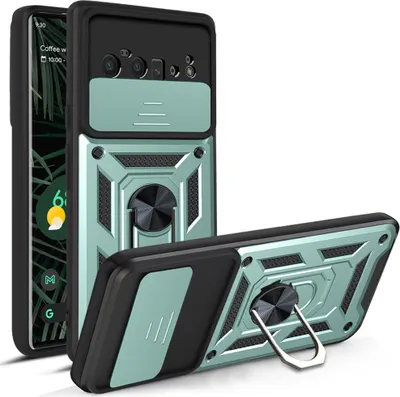 Produktbild von Google Pixel 6 Pro Hülle mit 360° Drehbarer Magnetische Ring Ständer Halter Dia Kameraschutz TPU Bumper Silikon Schutzhülle für Google Pixel 6 Pro Grün